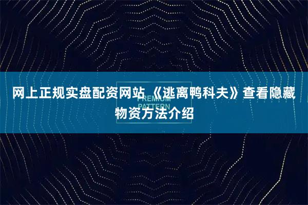 网上正规实盘配资网站 《逃离鸭科夫》查看隐藏物资方法介绍